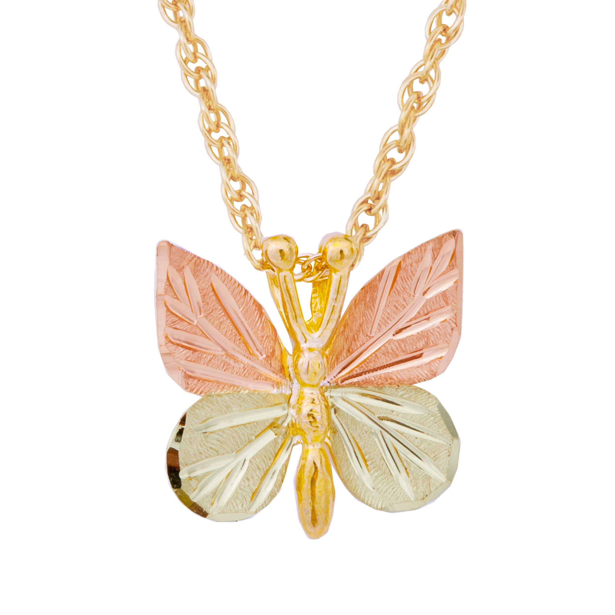 Black Hills Gold Necklace with Butterfly Pendent. 