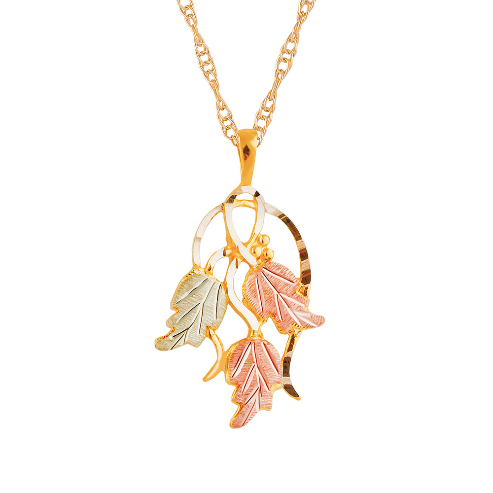 Black Hills Gold Necklace with Grape LeaF Pendant. 