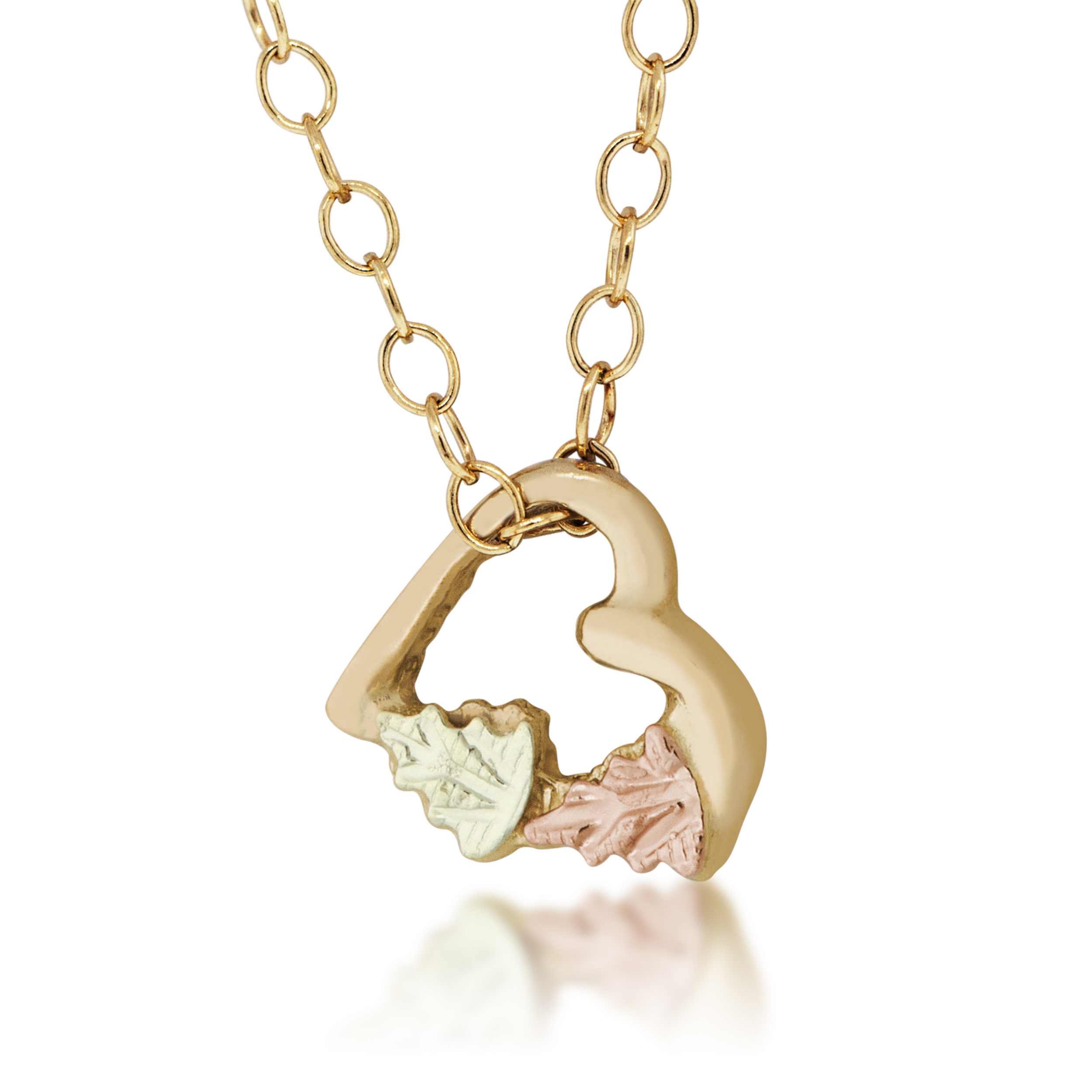 Black Hills Gold Necklace with Heart Shaped Leaf Motif Pendent. 