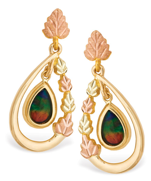 Hoop Earrings in Black Hills Gold Motif. 