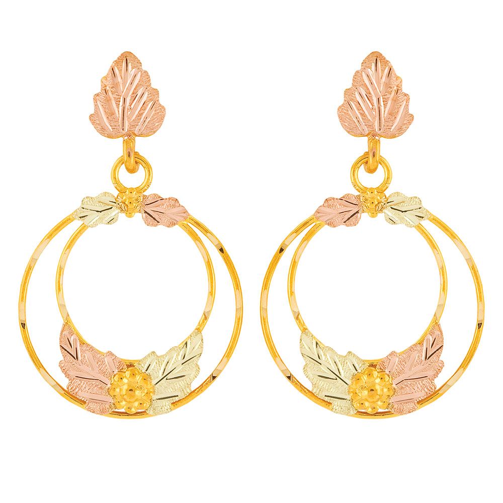Hoop Earrings in Black Hills Gold Motif. 