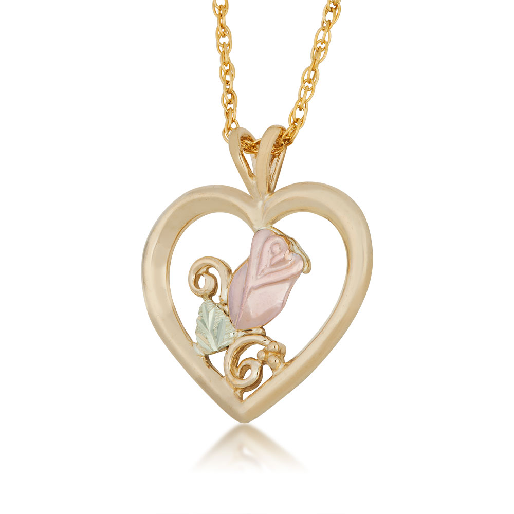 Black Hills Gold Necklace with Rose inside a Heart Shaped Pendant. 