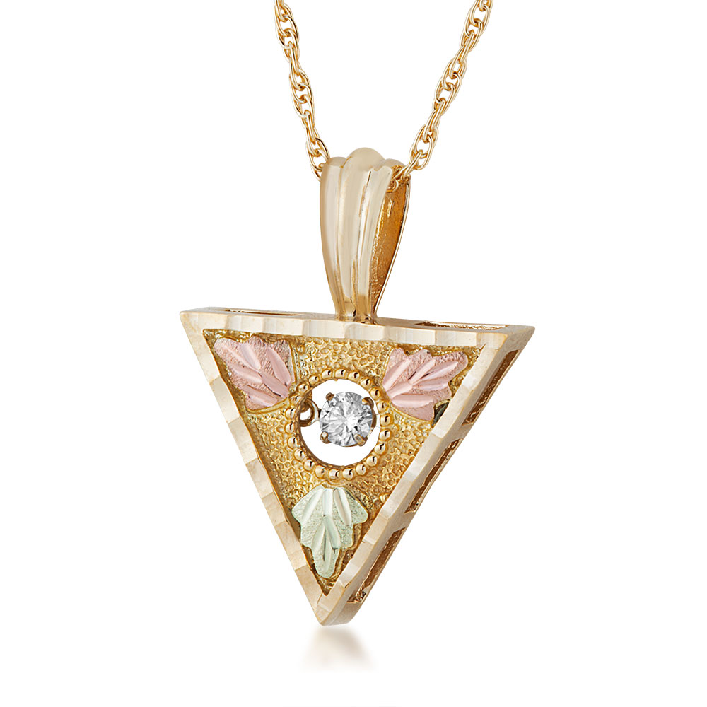 Black Hills Gold Necklace with Triangle shaped Floating Diamond Pendent. 