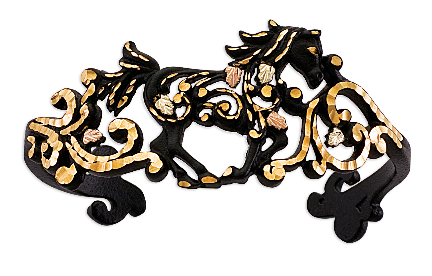 Black Hills Gold Cuff in a Black Powder finish with horse motif 
