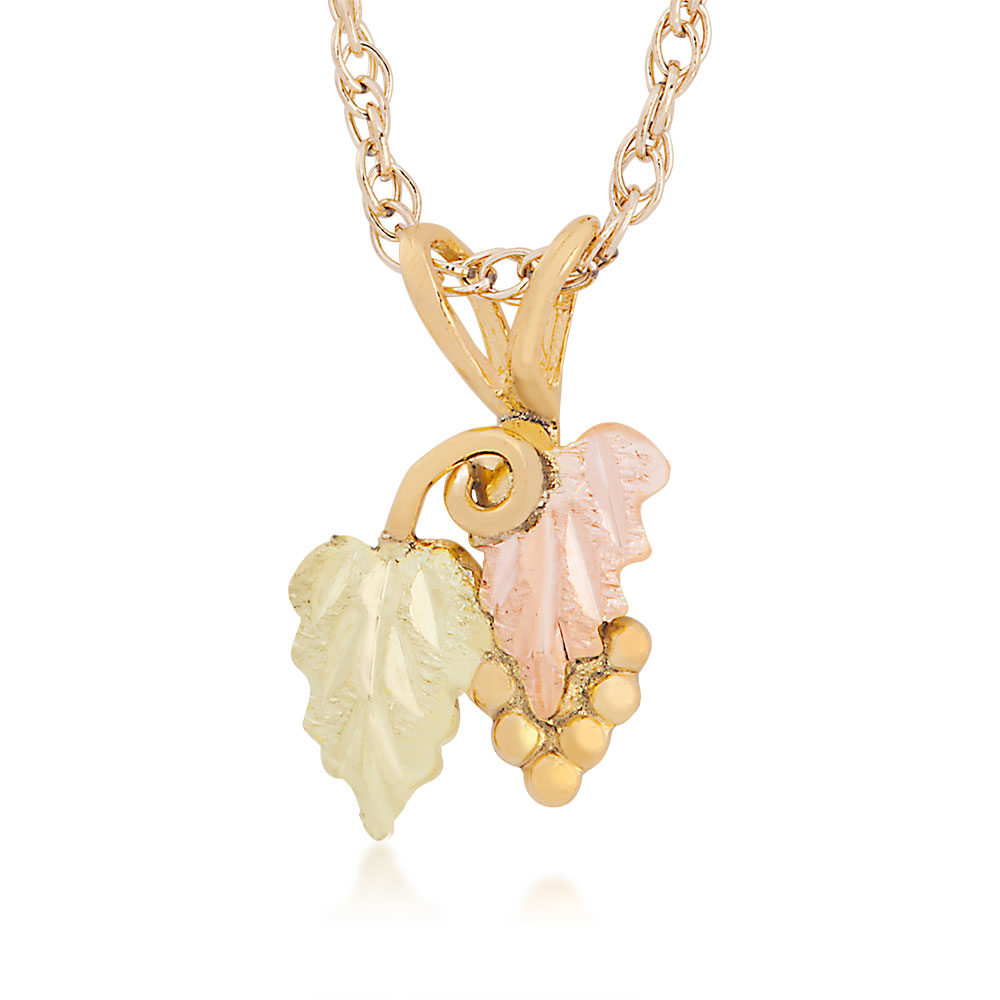 Black Hills Gold Necklace with Grape Leaf Cluster Pendent. 