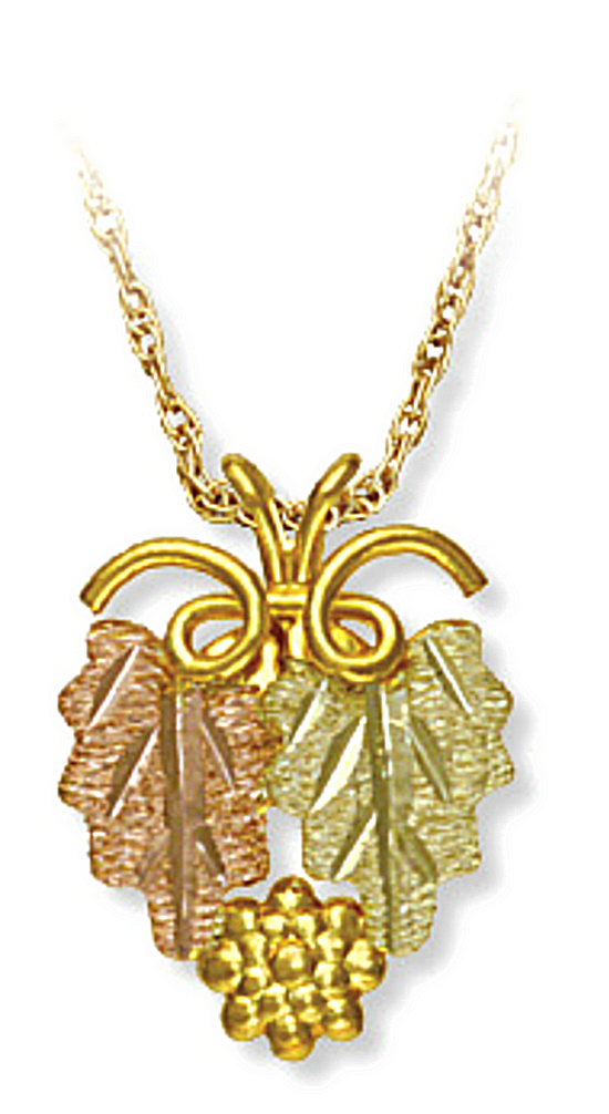 Black Hills Gold Necklace with Grape Leaf Pendent. 