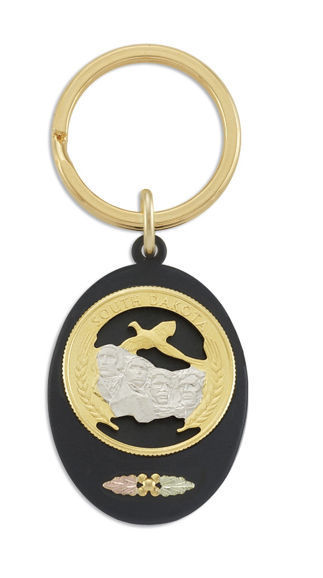 Mount Rushmore Inspired Key Chain with Black Hills Gold motif . 