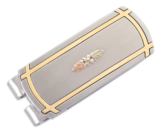 Sterling Silver Money Clip with 10k Yellow Gold accent and Black Hills Gold motif. 