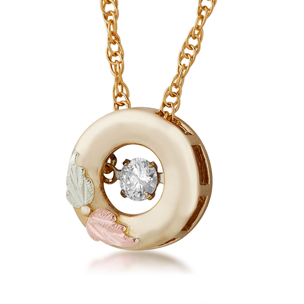 Black Hills Gold Necklace with a Floating Diamond accent in a round Pendent. 