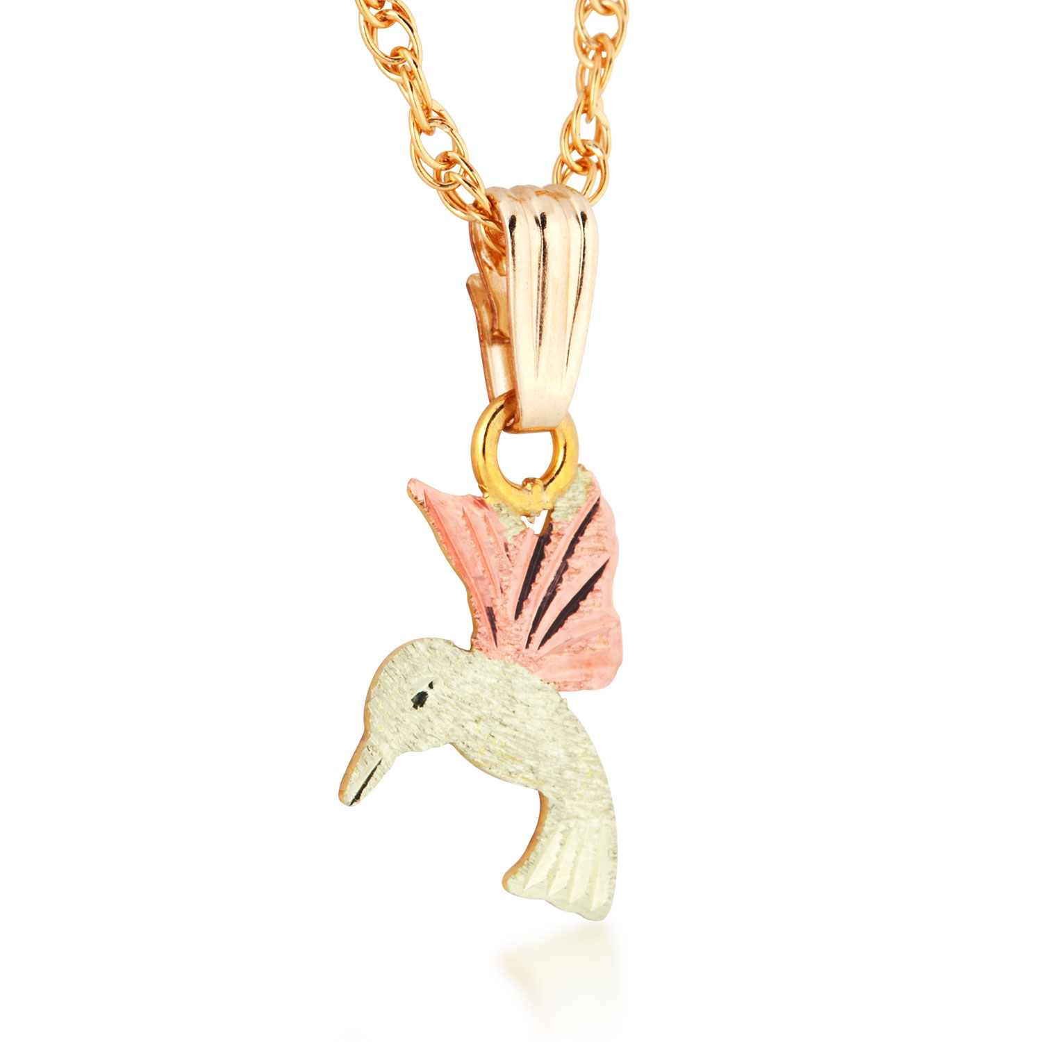 Black Hills Gold Necklace with Hummingbird Pendent. 