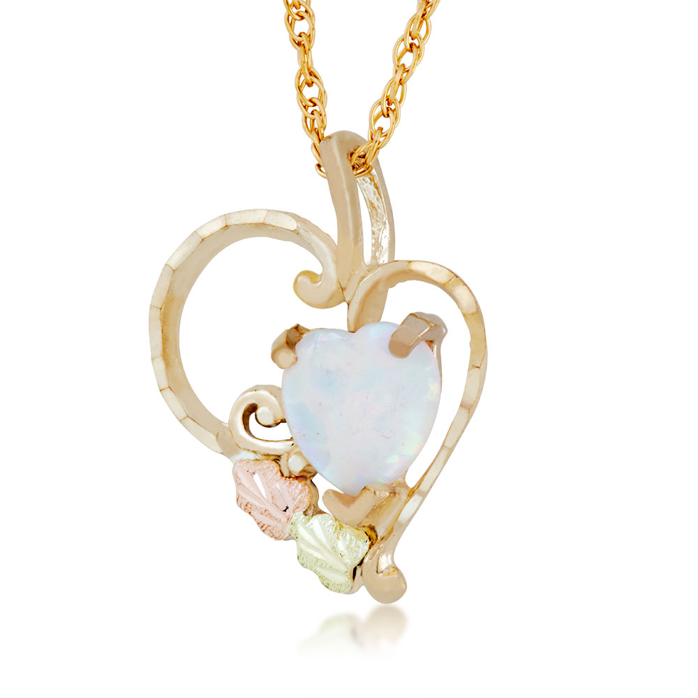 Black Hills Gold Necklace with heart shaped Opal accent pendent. 