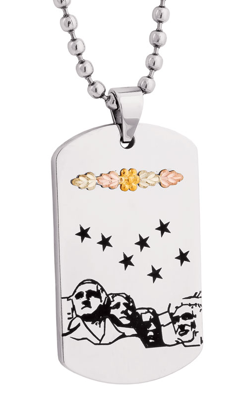 Mt. Rushmore Dog Tag Grape Leaf in Sterling Silver and Black Hills Gold motif. 