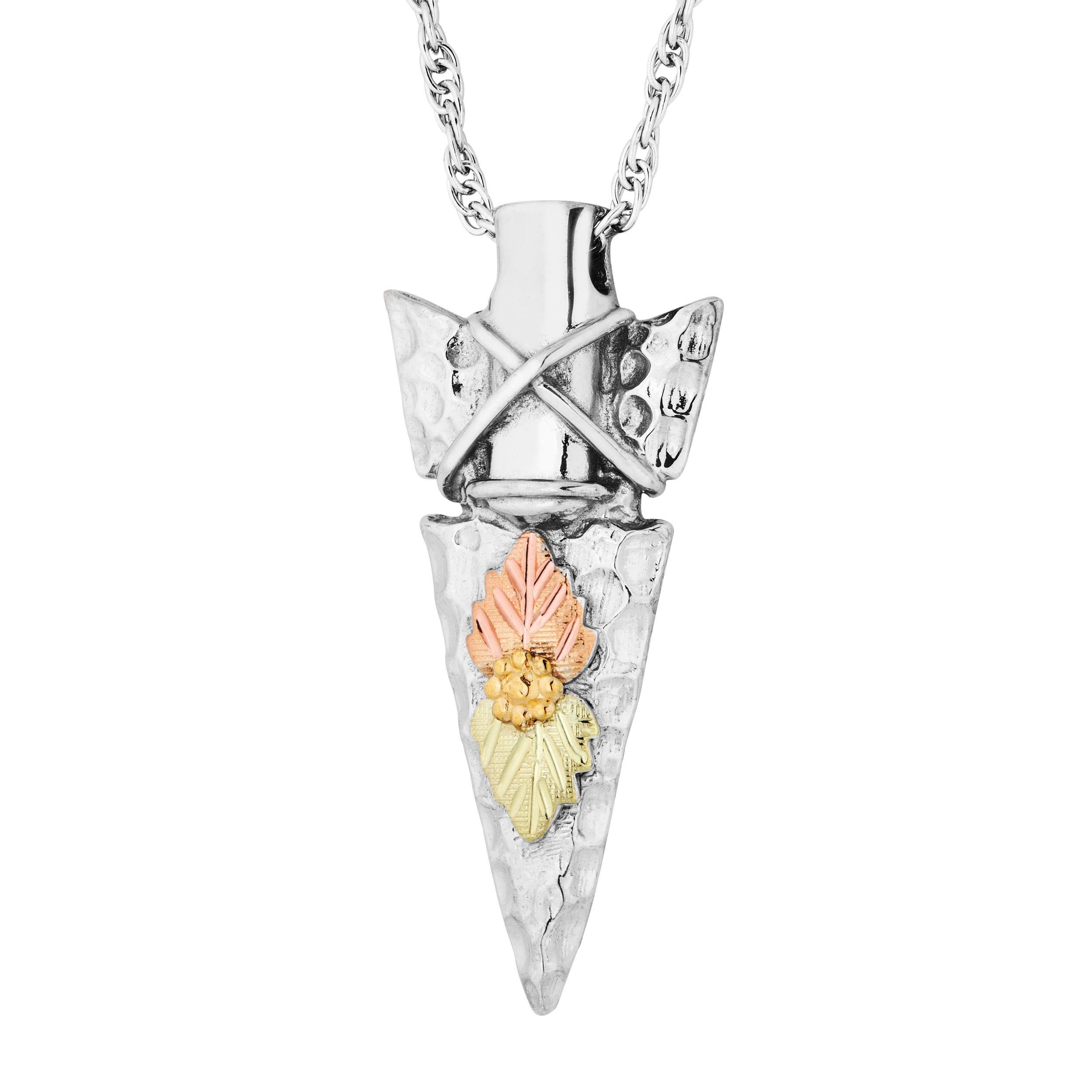 Sterling Silver Arrowhead Pendent with Black Hills Gold motif. 