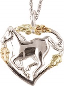 Sterling Silver Horse Pendant in Black Hills Gold Motif. 