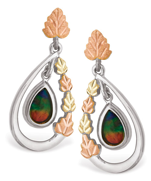 Hoop Earrings in Black Hills Gold Motif. 