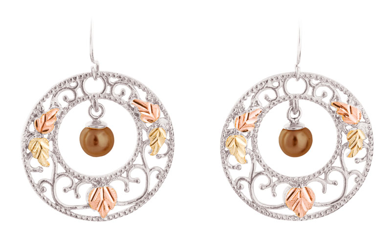 Hoop Earrings in Black Hills Gold Motif. 