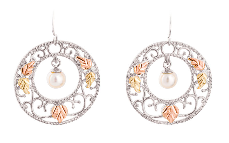Hoop Earrings in Black Hills Gold Motif. 