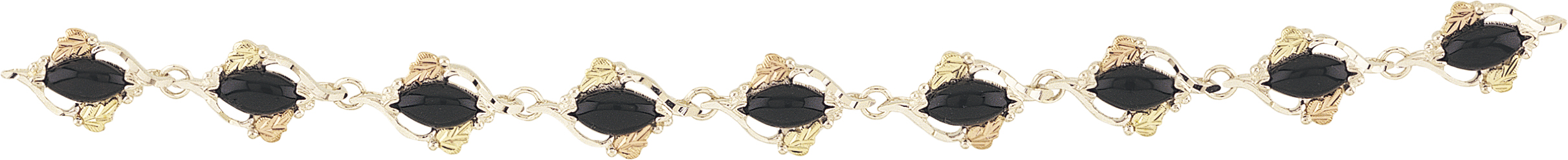 Marquise Onyx with Leaves Bracelet, Sterling Silver 