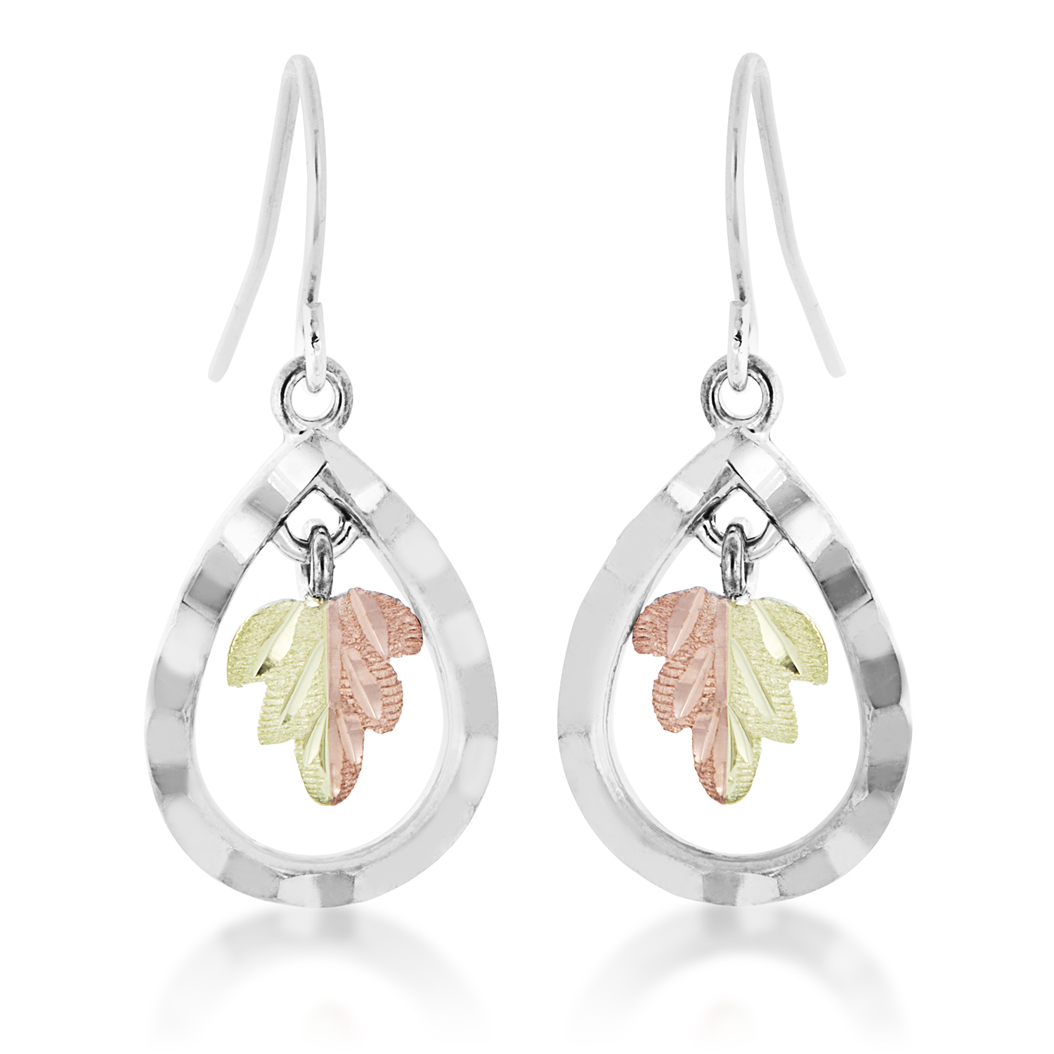 Sterling Silver Dangle Earrings with Black Hills Gold motif. 