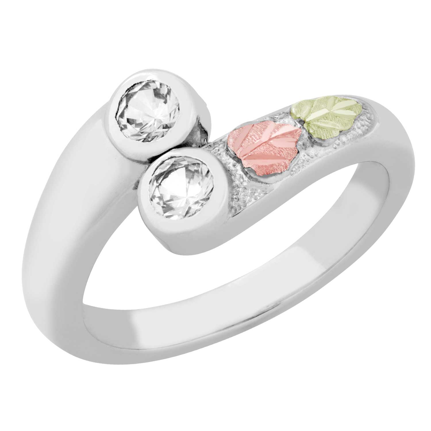 Sterling Silver Ring with CZ diamonds and Black Hills Gold motif. 