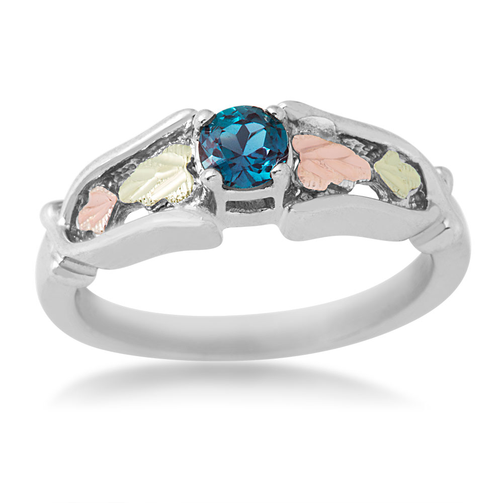 Sterling Silver Ring with CZ diamonds and Black Hills Gold motif. 