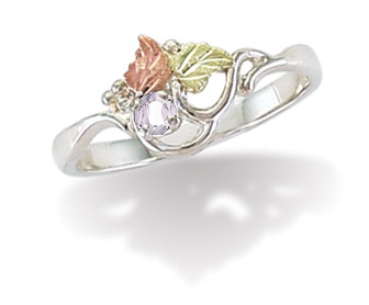 Created Birthstone Ring, Rhodium Plated Sterling Silver, 12k Green and Rose Gold Black Hills Silver Motif. 