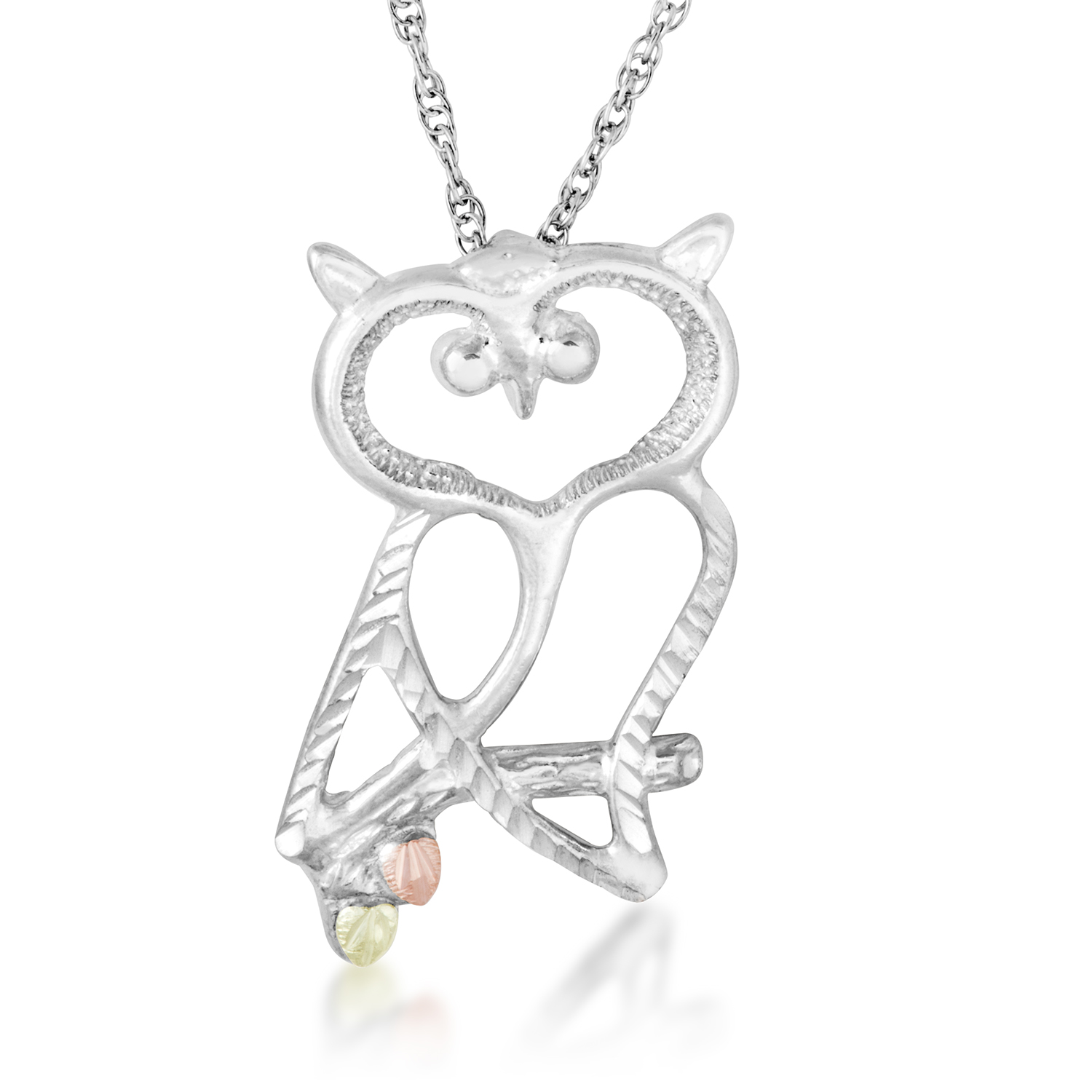 Sterling Silver Necklace with Owl Pendent and Blacks Hills Gold motif. 