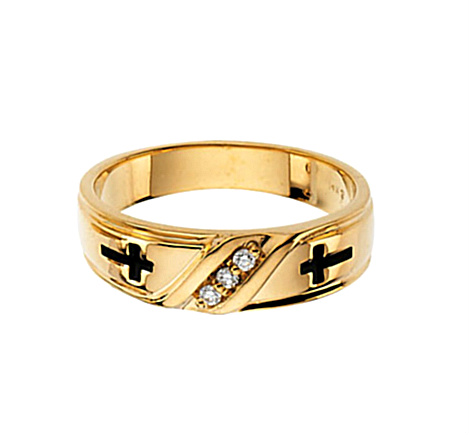 Men's Diamond Cross Solitiare Engagement Ring, 4mm 14k Yellow Gold. 