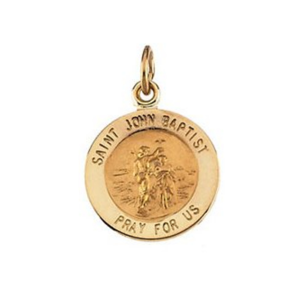 14k Yellow Gold Round St. John the Baptist Medal (12X 12 MM).