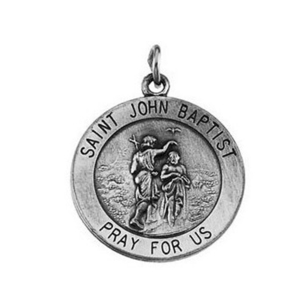 Sterling Silver Round St. John the Baptist Medal Necklace, 18 inches 18.25 MM R16312_1000MP