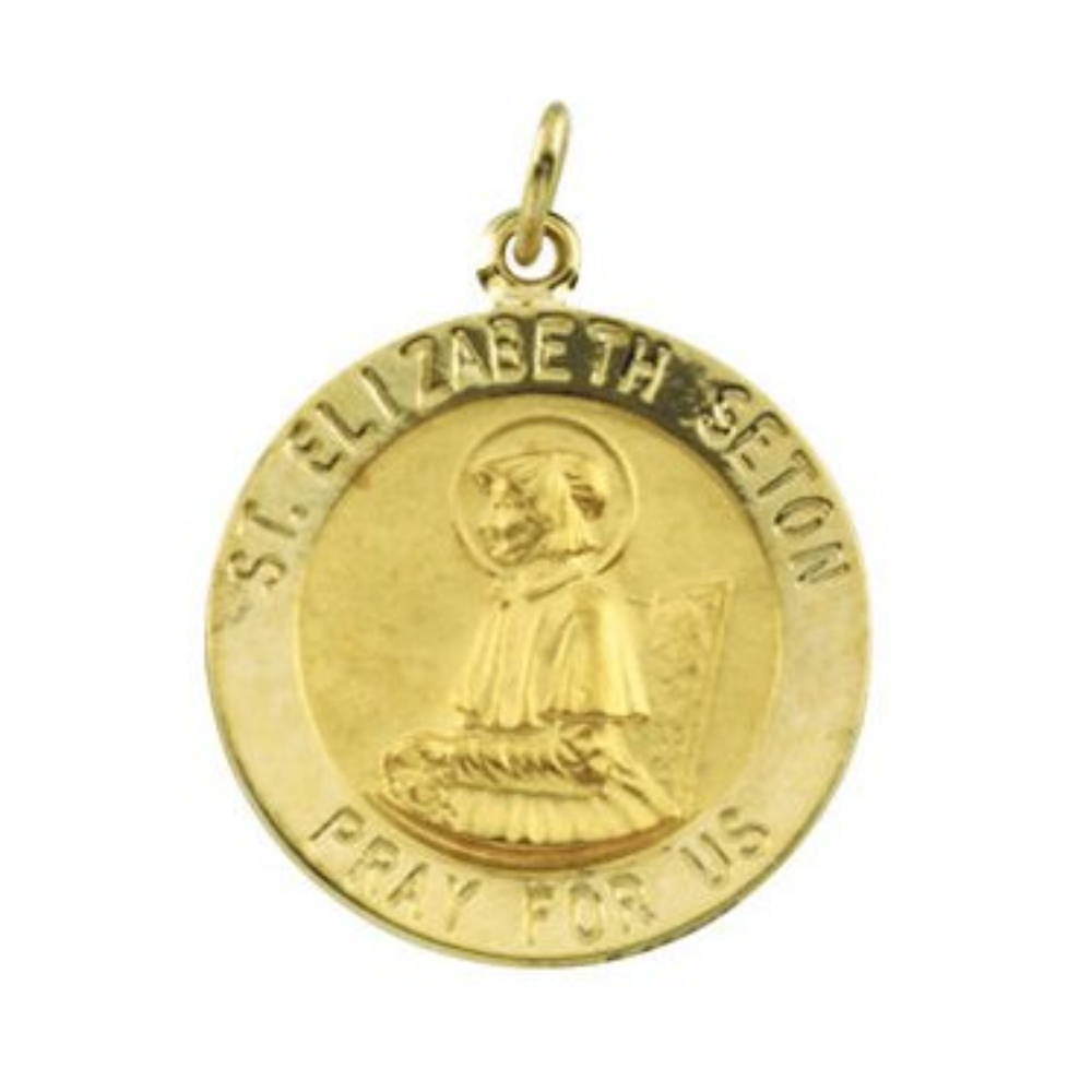 14k Yellow Gold Round St. Elizabeth Seton Medal 12 MM R16313_1000MP