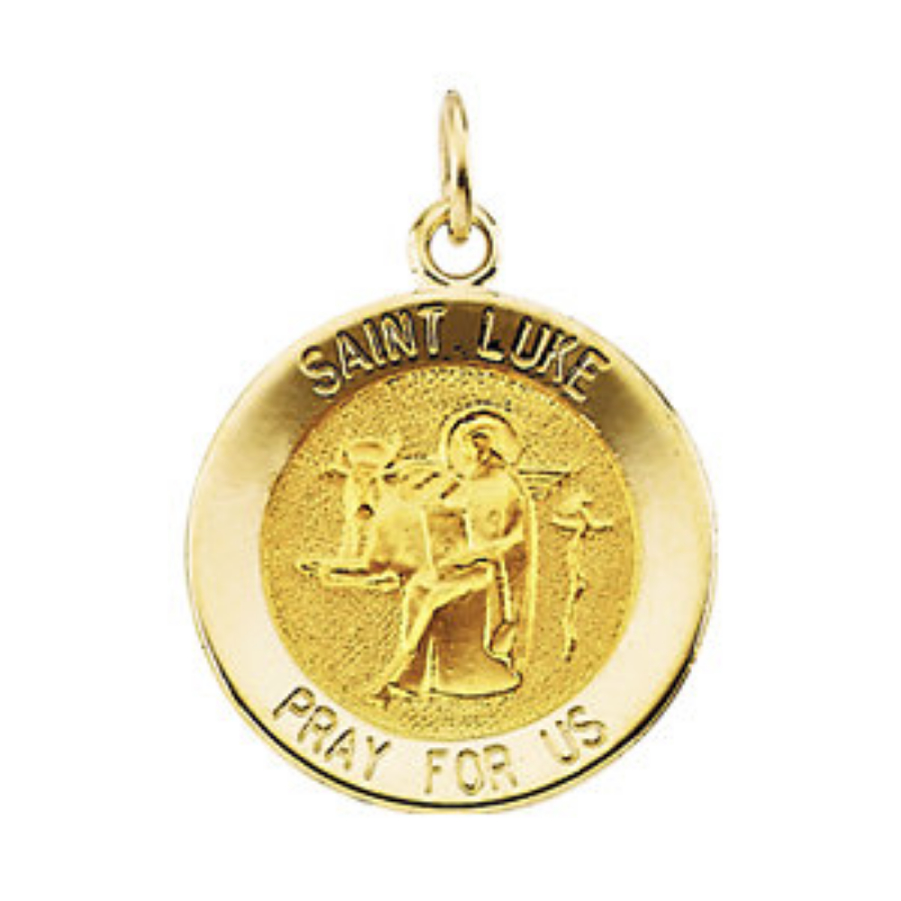 14k Yellow Gold Round St. Luke Medal 12MM R16318_1000MP