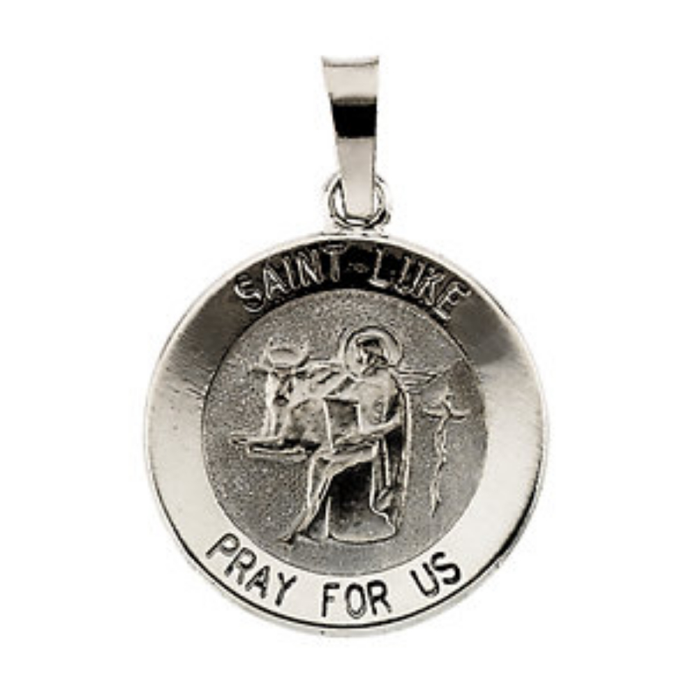 14k White Gold Round St. Luke Medal 15MM R16318_1000MP