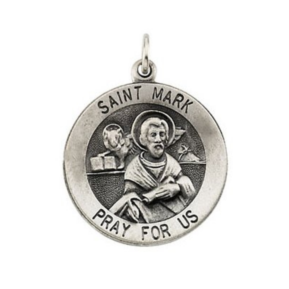 Rhodium Plated Sterling Silver St. Mark Medal 18.25MM R16319_1000MP