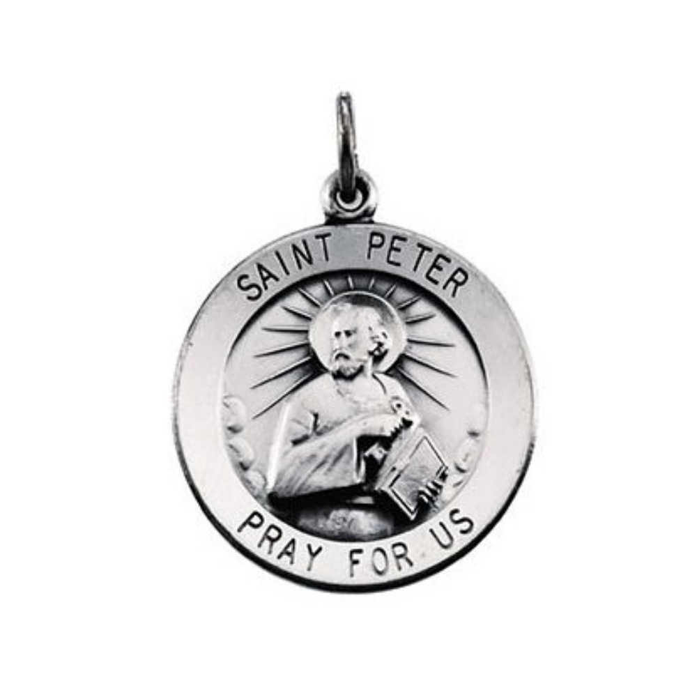 Sterling Silver Round St. Peter Necklace, 18inches 15MM R16320_1000mp