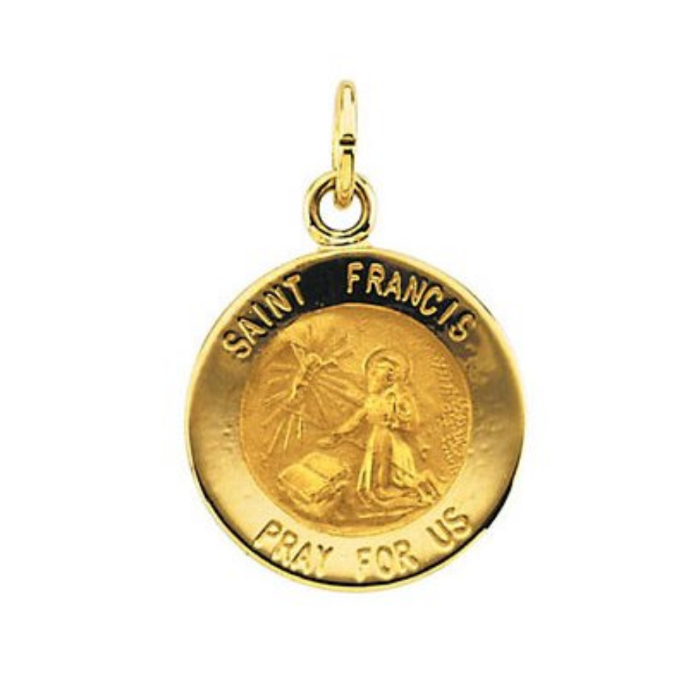 14k Yellow Gold Round St. Francis of Assisi Medal 12 MM R16323_1000MP