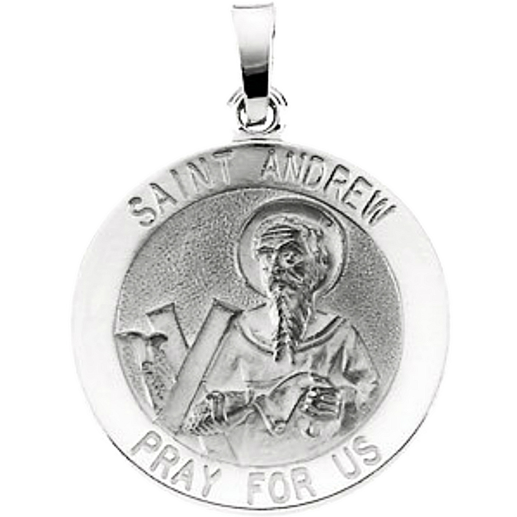 14k White Gold Round St. Andrew Medal (15 MM).