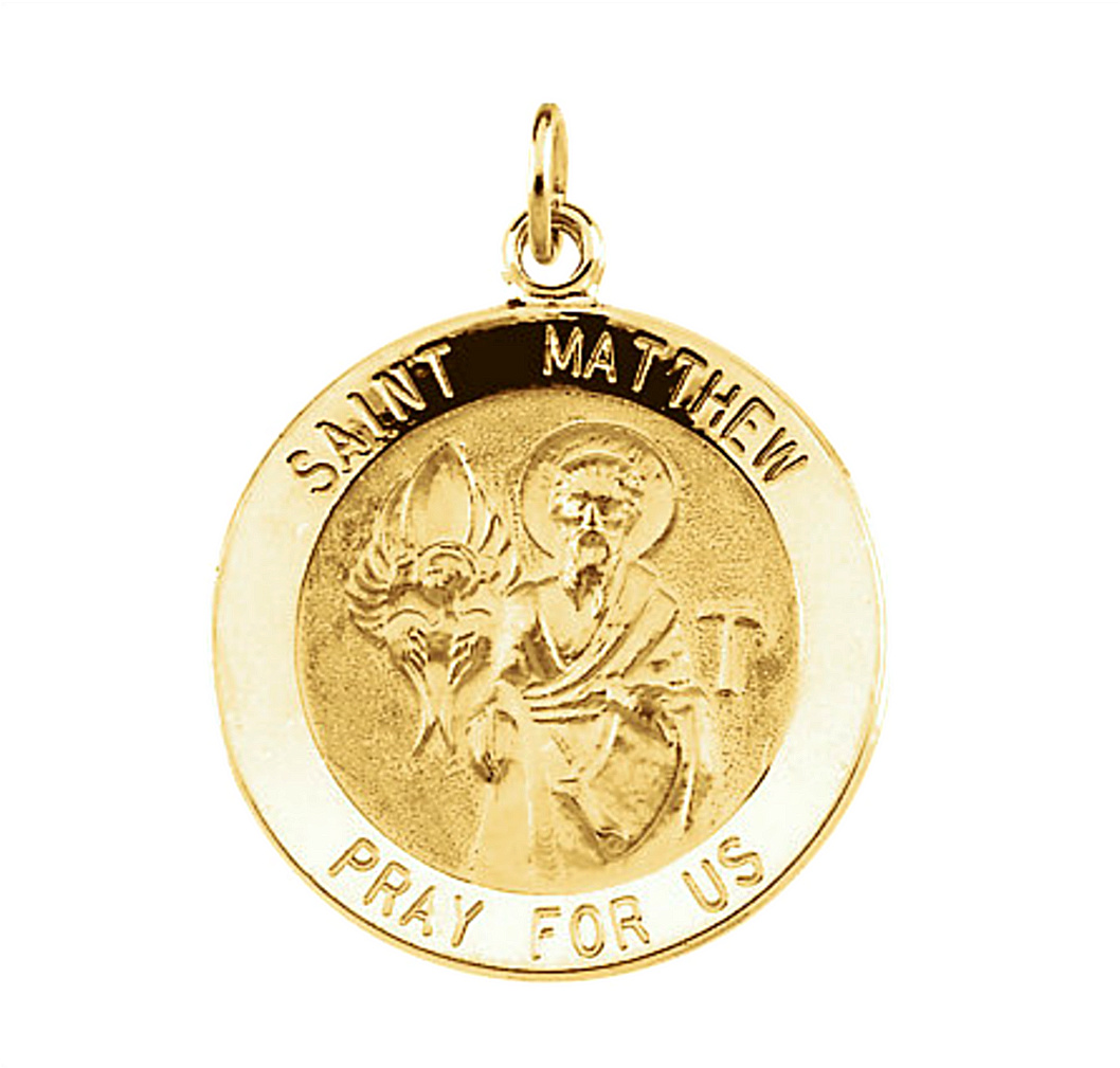 14k Yellow Gold Round St. Matthew Medal (12MM)