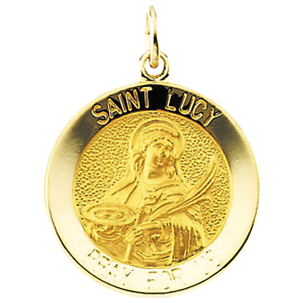  14k Yellow Gold Round St. Lucy Medal (12MM)