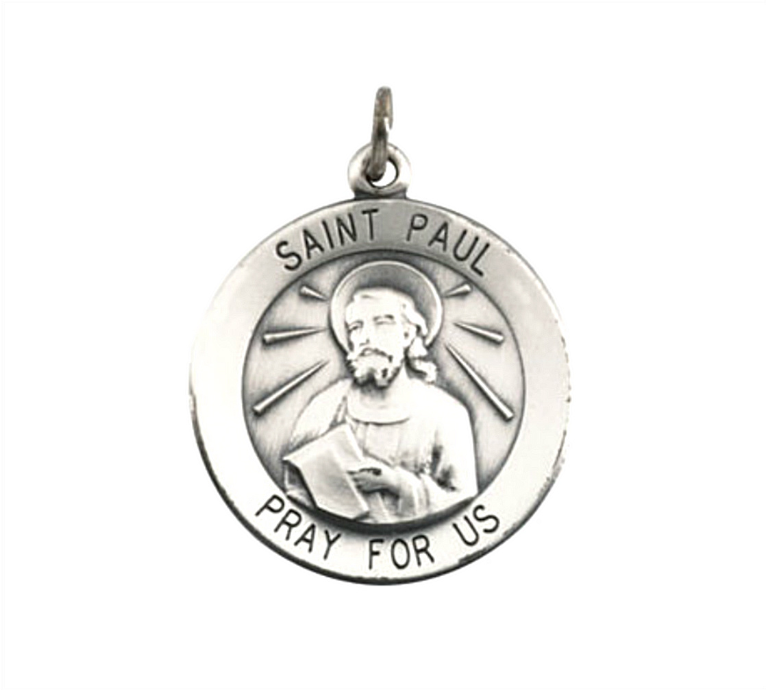 Sterling Silver Round St. Paul the Apostle Necklace, 18