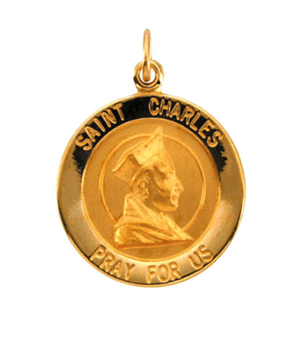 14k Yellow Gold St. Charles Medal, Patron Saint of Catechists and Seminarians (18.25 MM).