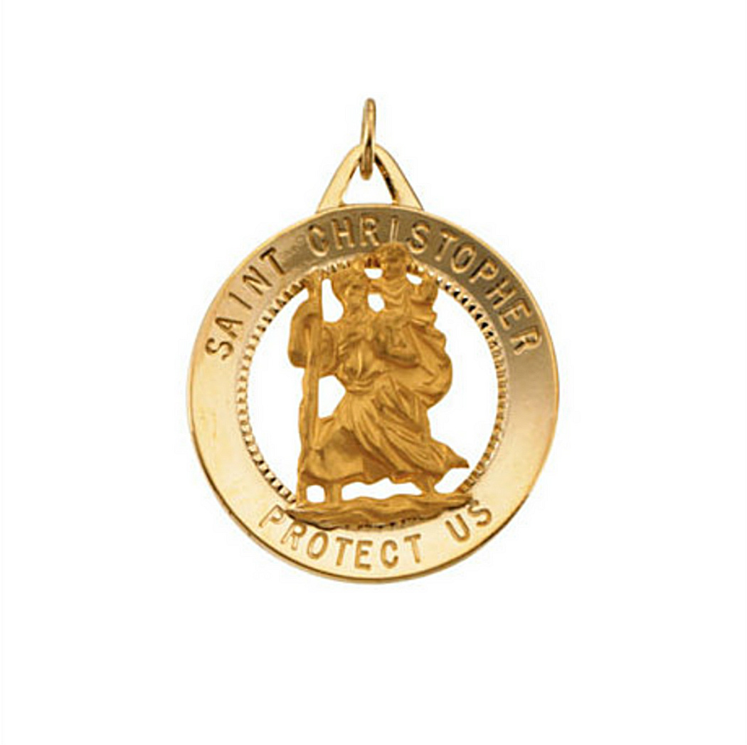 14k Yellow Gold St. Christopher Medal (25.25mm) Patron Saint of Athletes, Porters, Sailors and Travelers.