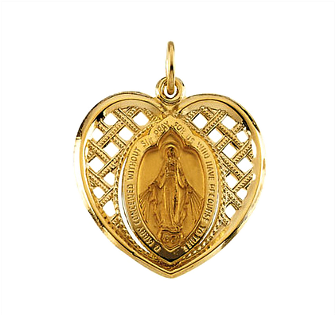 14k Yellow Gold Heart Miraculous Medal (21x20 MM) R16384_1000MP