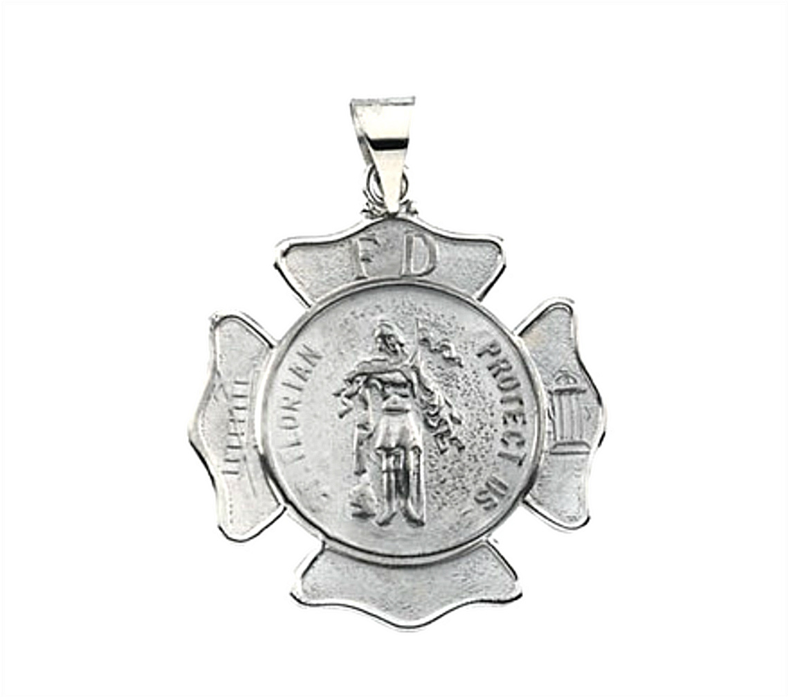14k White Gold St. Florian Medal Shield, Patron Saint of Fire Fighters