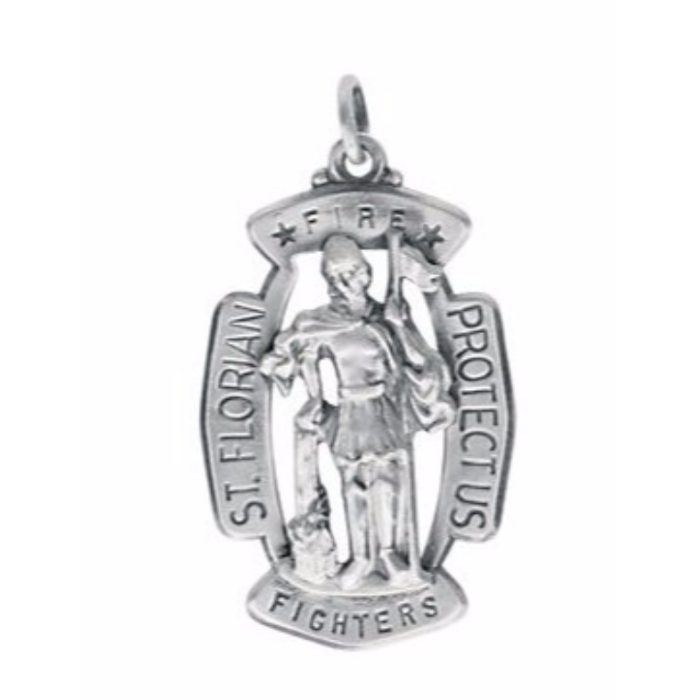Sterling Silver St. Florian Medal (33x20.5 MM).