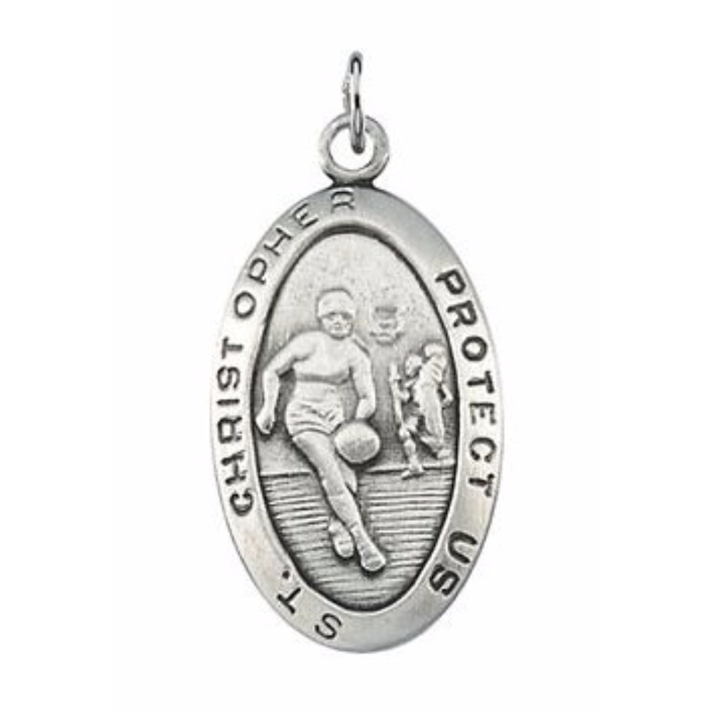 Sterling Silver St. Christopher Basketball Pendant (24.5x15.5 MM)
