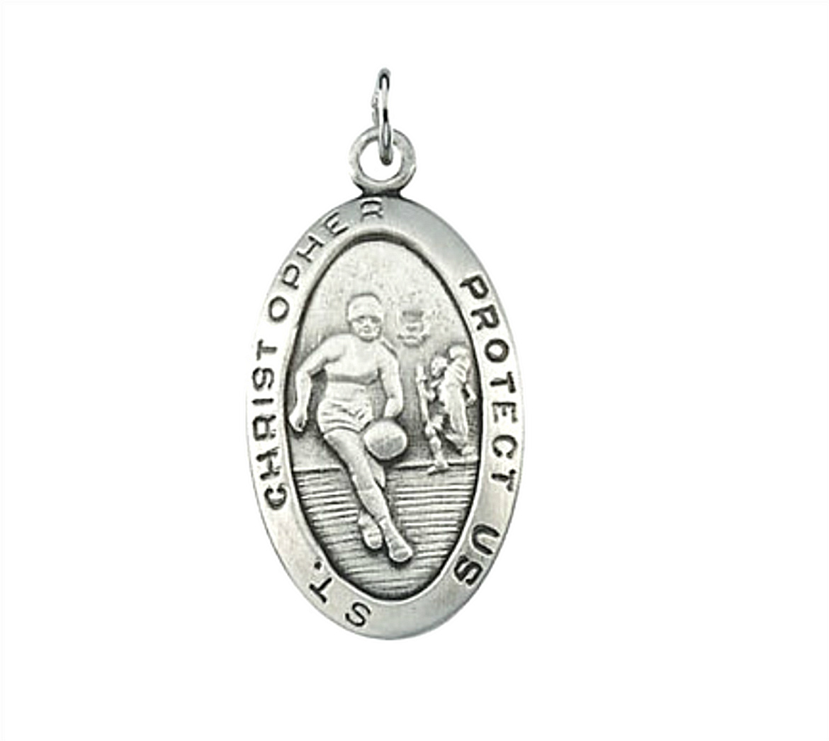 Sterling Silver St. Christopher Basketball Pendant (24.5x15.5 MM).