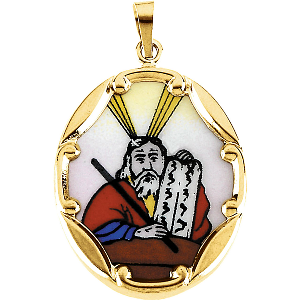 14k Yellow Gold Moses Hand-Painted Porcelain Medal (25x19.50 MM) R16946_1000MP