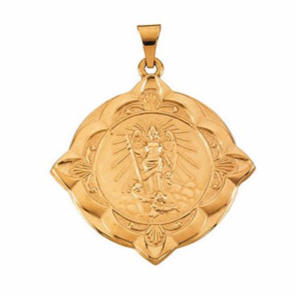 14k Yellow Gold Round St. Raphael Medal (31x31MM) 
