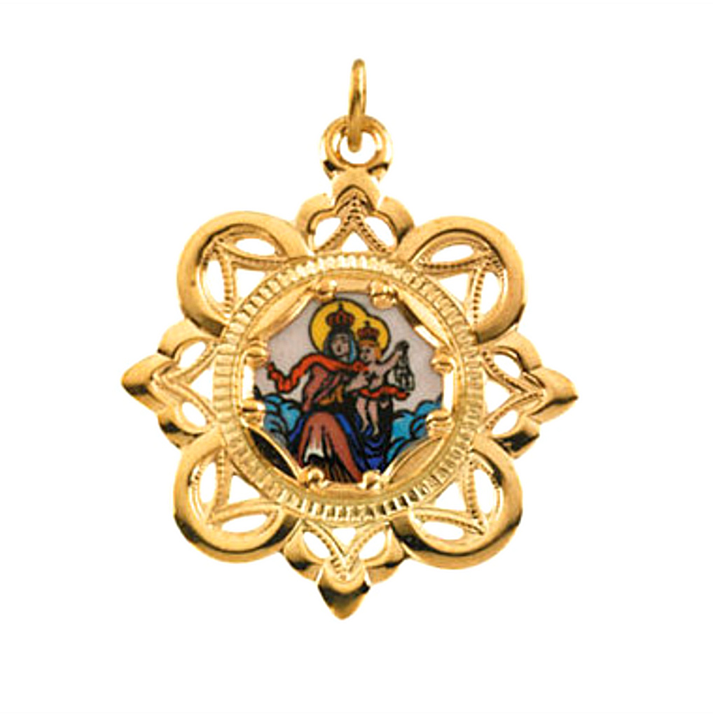 10k Yellow Gold Lady of Mount Carmel Framed Enamel Pendant (25.75x25.75 MM) R41456_1000MP
